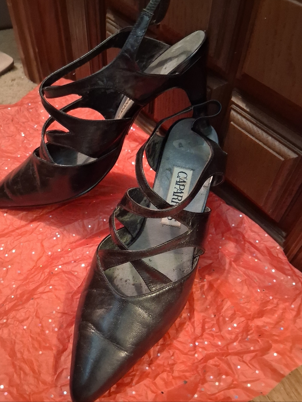 Caparros Black Multi-Strap Pointed Heels